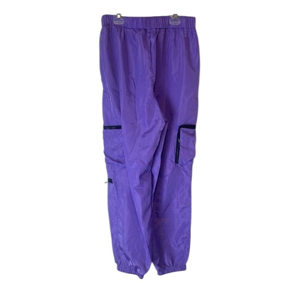 Shein Purple Pant Windbreaker Festival Oversized Cuffed Black Zipper Pant SZ L - Picture 3 of 13